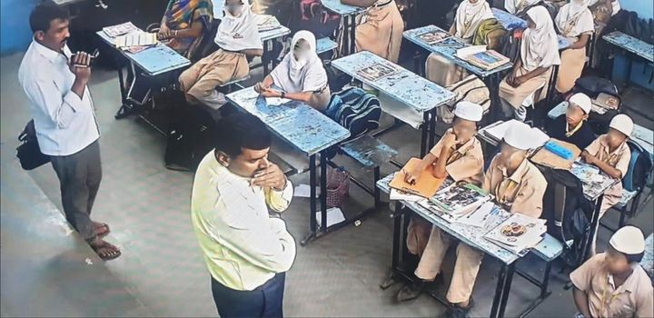 The minor students of Shaheen School in Karnataka's Bidar being questioned by the police. 
