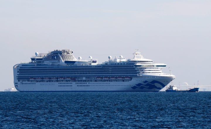 The Diamond Princess cruise ship is seen anchored in Yokohama, Japan, on Wednesday after 10 people on the cruise liner tested positive for the new coronavirus.