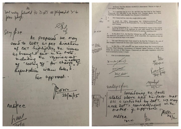 Ashok Lavasa's handwritten notes on documents in which the proposal for appointment of Sanjiv Chaturvedi in Delhi CM Arvind Kejriwal's office was discussed within the union ministry for environment, forests and climate change.