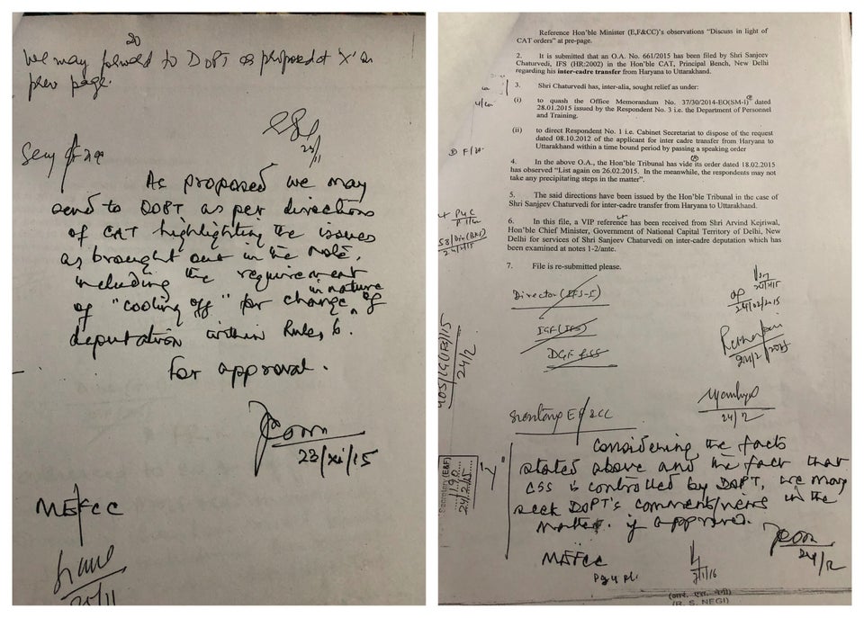 Ashok Lavasa's handwritten notes on documents in which the proposal for appointment of Sanjiv Chaturvedi...