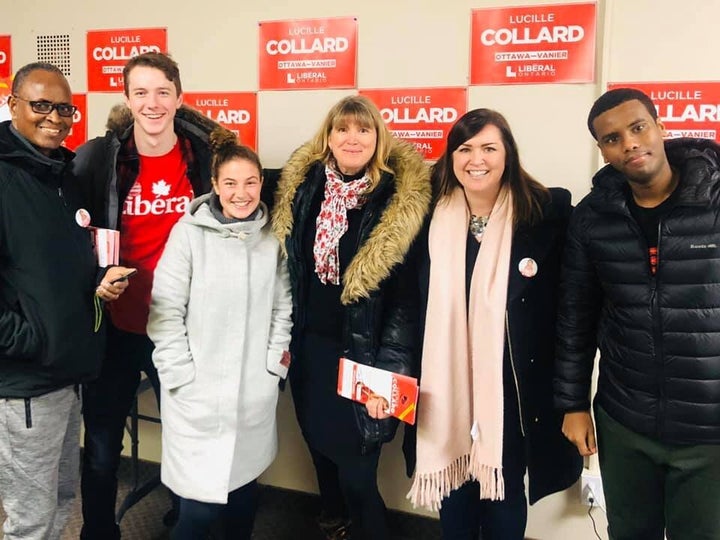 Kate Graham, second from right, campaigns with Liberal supporters.