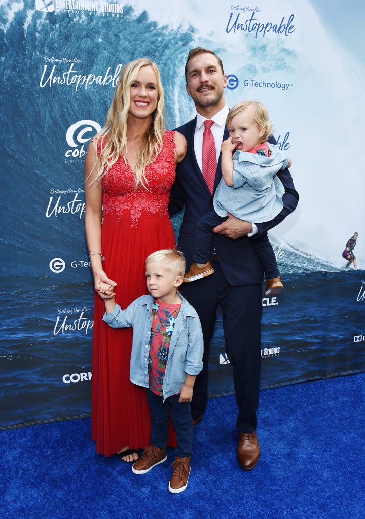 Hamilton, Adam Dirks and their sons Tobias and Wesley attend the Los Angeles premiere of "Bethany Hamilton: Unstoppable."