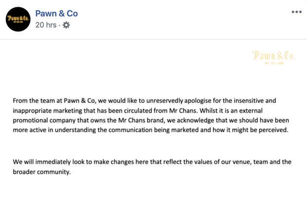 Pawn & Co issued an apology on Wednesday.