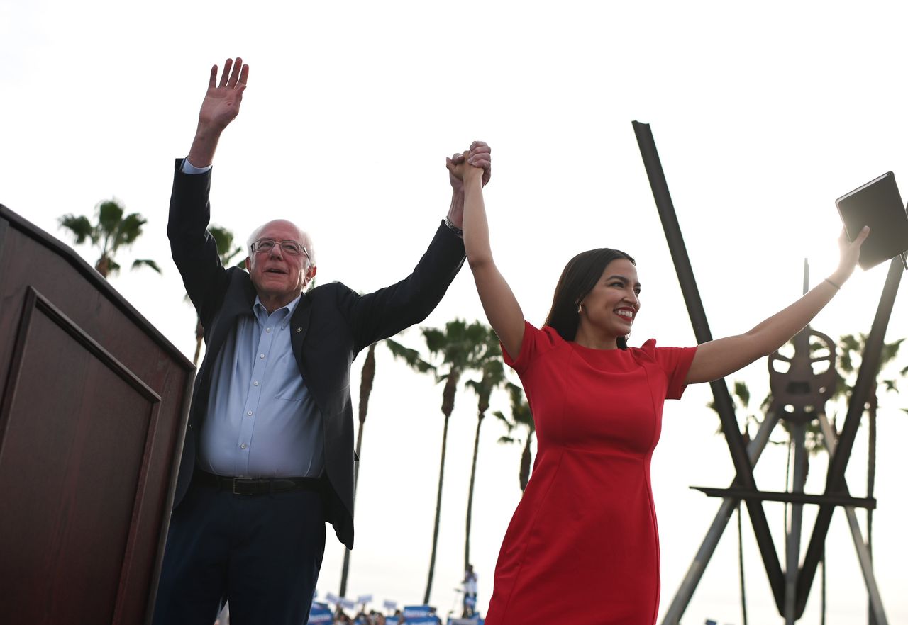 Bernie Sanders and Alexandria Ocasio-Cortez in December.