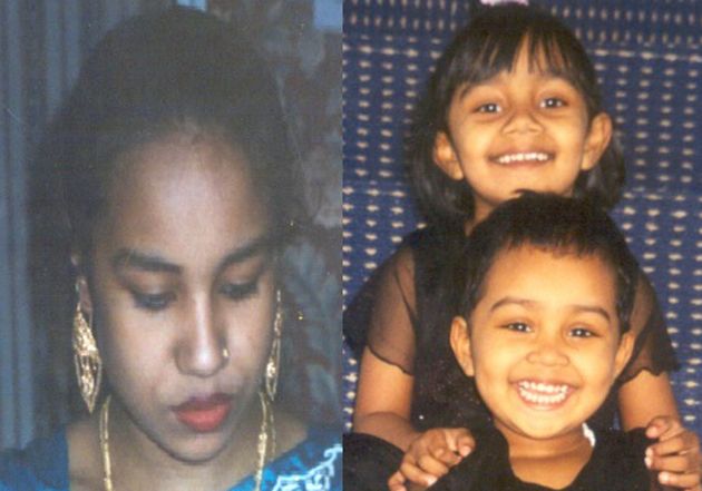 Juli Begum (left) and and daughters Anika and Thanha Khanum, aged five and six