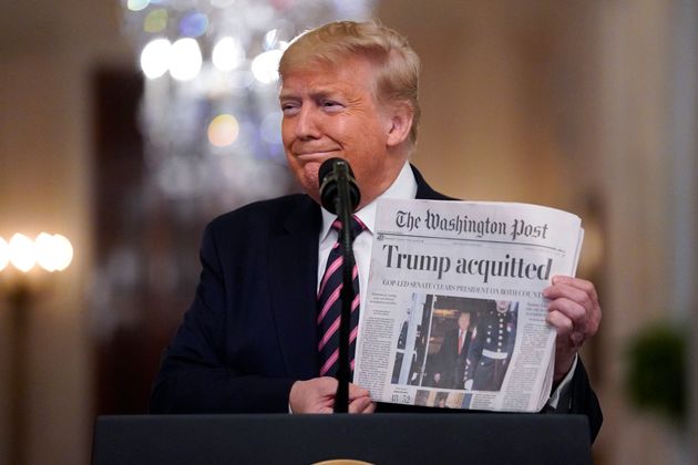 President Donald Trump speaks in the East Room of the White House, Thursday, Feb. 6, 2020, in Washington. (AP Photo/ Evan Vucci)