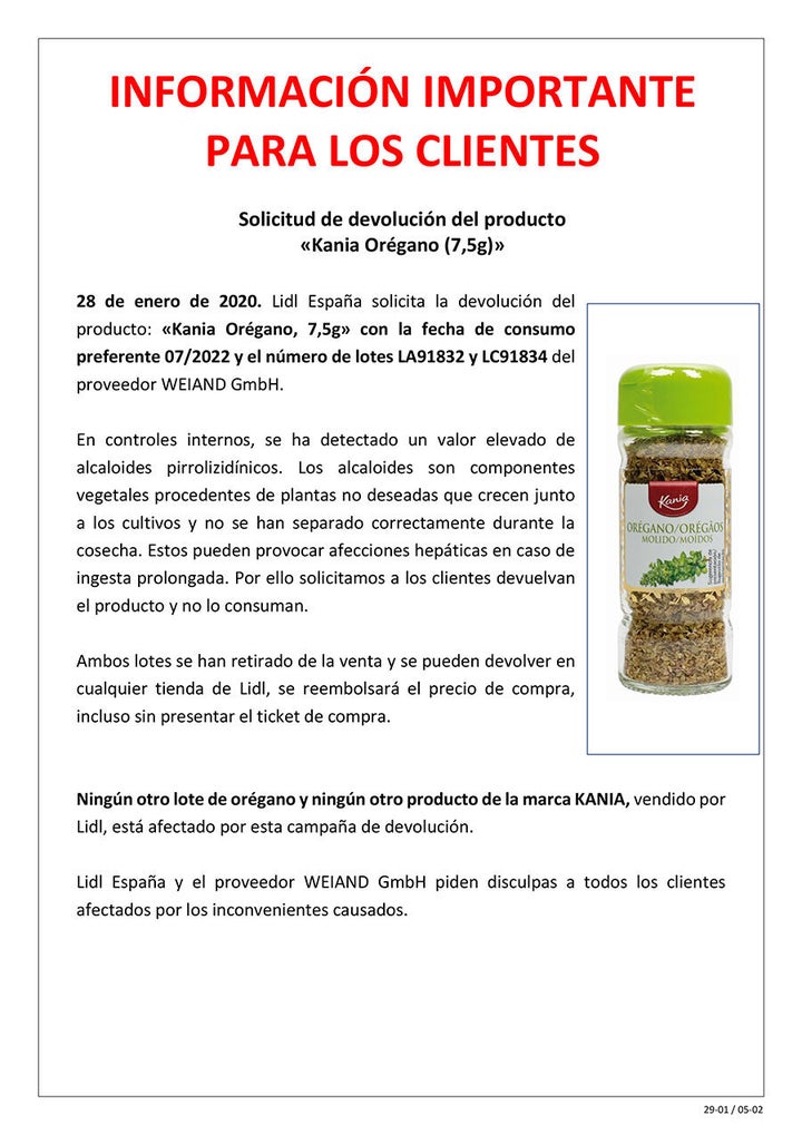 Comunicado de Lidl.