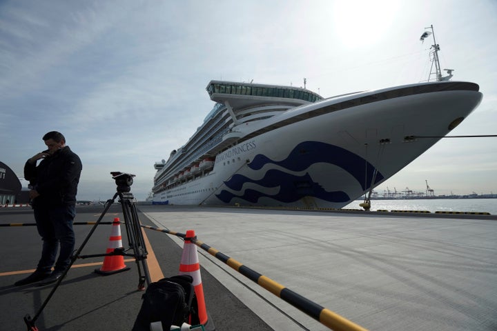 The cruise ship Diamond Princess is anchored at Yokohama Port in Yokohama, south of Tokyo, Friday, Feb. 7, 2020. Japan on Fri