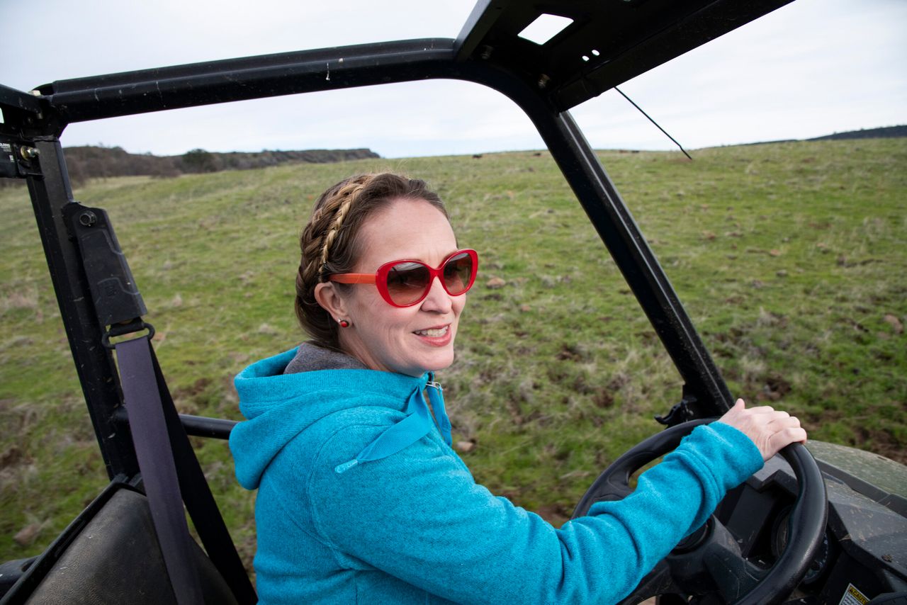 Brown drives on her ranch in Butte County.