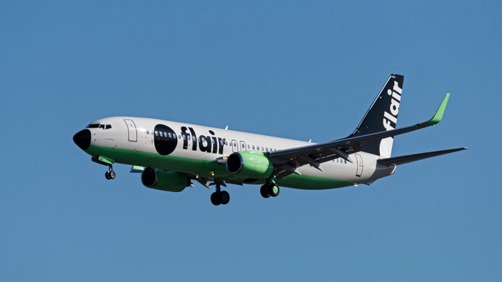 A Flair Airlines Boeing 737-800 approaches Vancouver International Airport on Sept. 30, 2019. 