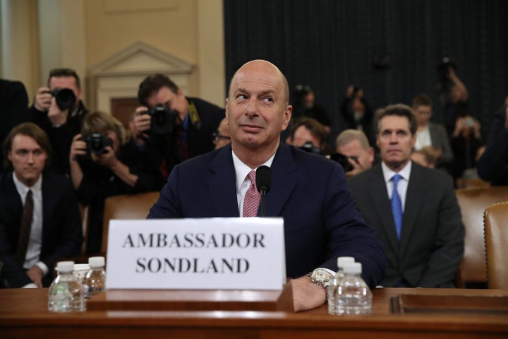 Gordon Sondland, the U.S ambassador to the European Union, waits to testify before the House Intelligence Committee Nov. 20,