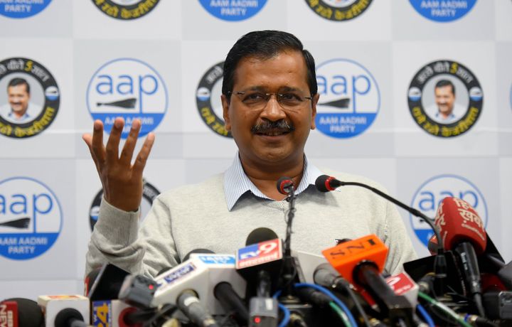 Delhi Chief Minister Arvind Kejriwal at a press conference at AAP Party office, ITO, on February 5, 2020 in New Delhi.