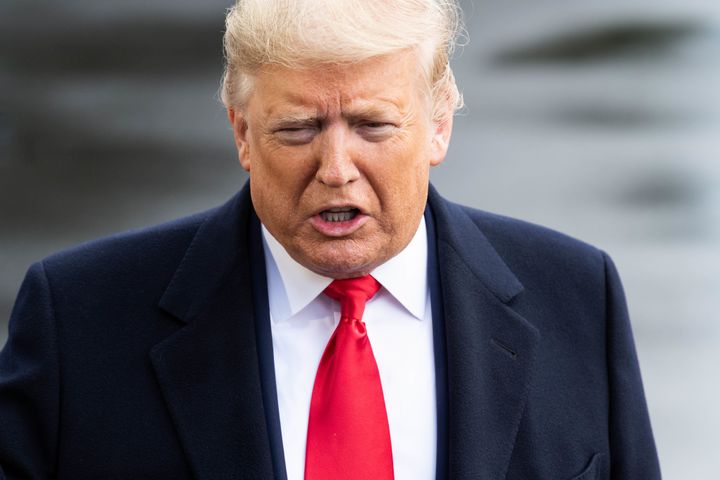 February 7, 2020 - Washington, DC, United States: President Donald Trump talking with the press near the South Lawn of the White as he leaves the White House via Marine One. (Photo by Michael Brochstein/Sipa USA)