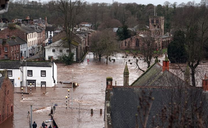 Flooded streets in Appleby-in-Westmorland, Cumbria, as Storm Ciara hits the UK.