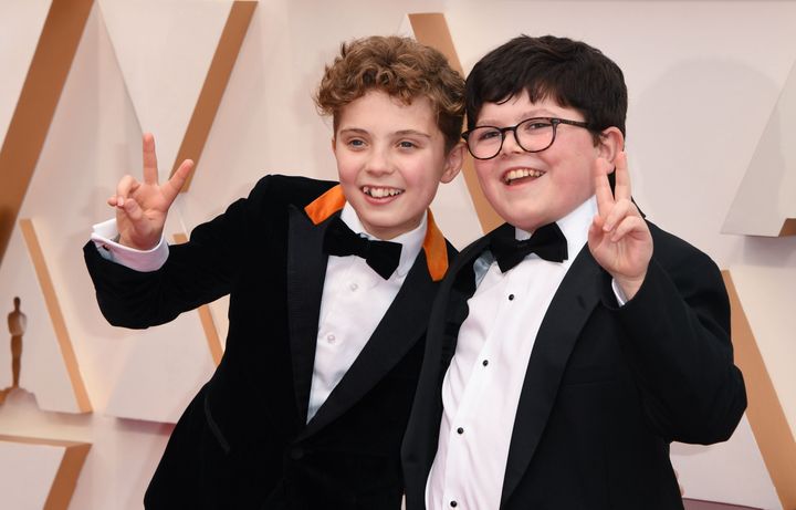 British actors Roman Griffin Davis and Archie Yates arrive for the 92nd Oscars at the Dolby Theatre in Hollywood, California.