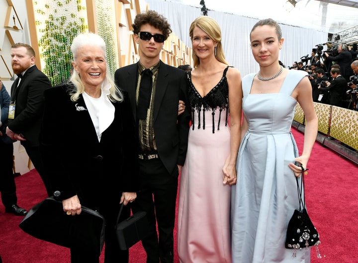 Laura Dern with her mother, Diane Ladd, and her kids Ellery Harper and Jaya Harper, at the Oscars on Sunday.