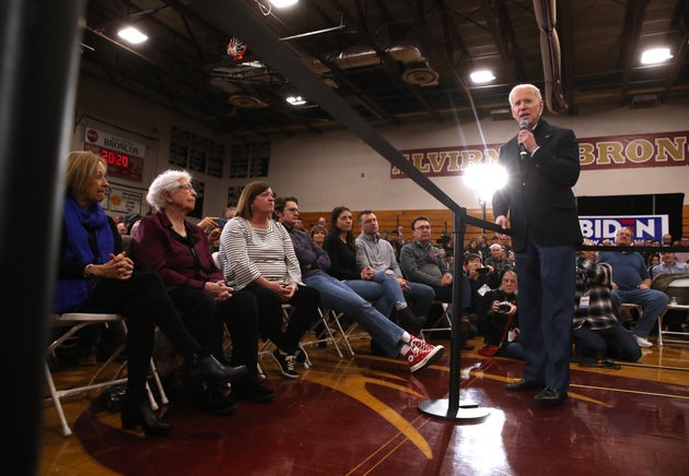 Democratic presidential candidate Joe Biden speaks during a campaign event on Feb. 9 in Hudson, New Hampshire.