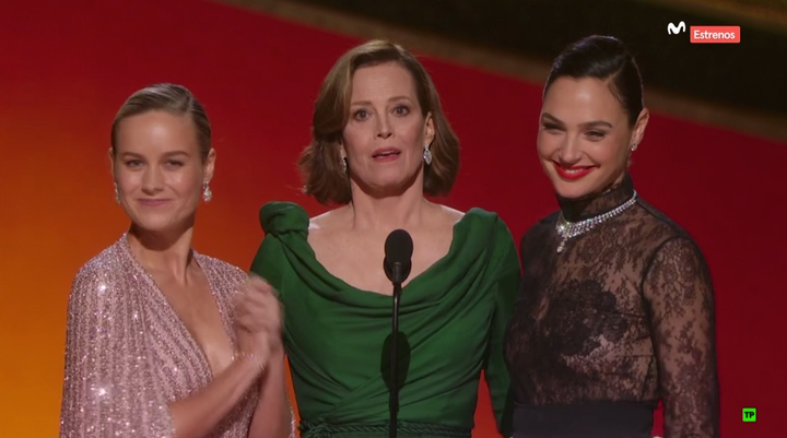 Brie Larson, Sigourney Weaver y Gal Gadot.