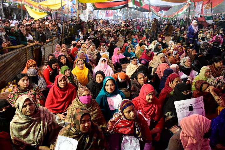 People protest against the controversial Citizenship Amendment Act (CAA), the National Register of Citizens (NRC) and the National Population Register (NRP) in Shaheen bagh area of New Delhi on 2 February 2020. 