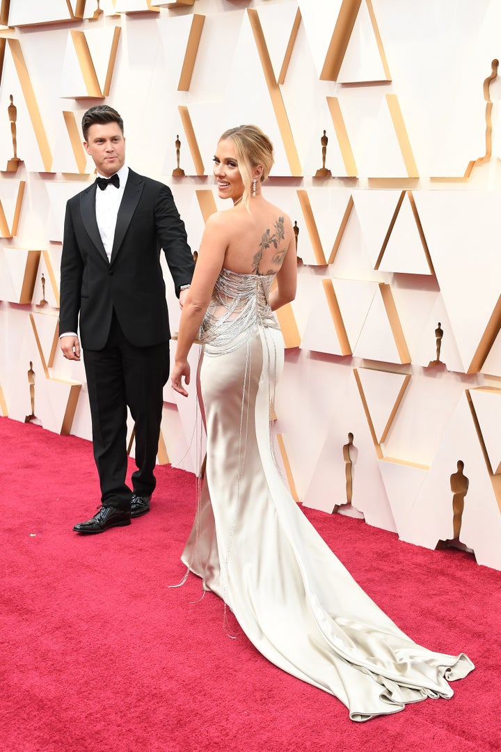 Colin Jost and Scarlett Johansson attend the 92nd Annual Academy Awards on February 09, 2020, in Hollywood, California. 