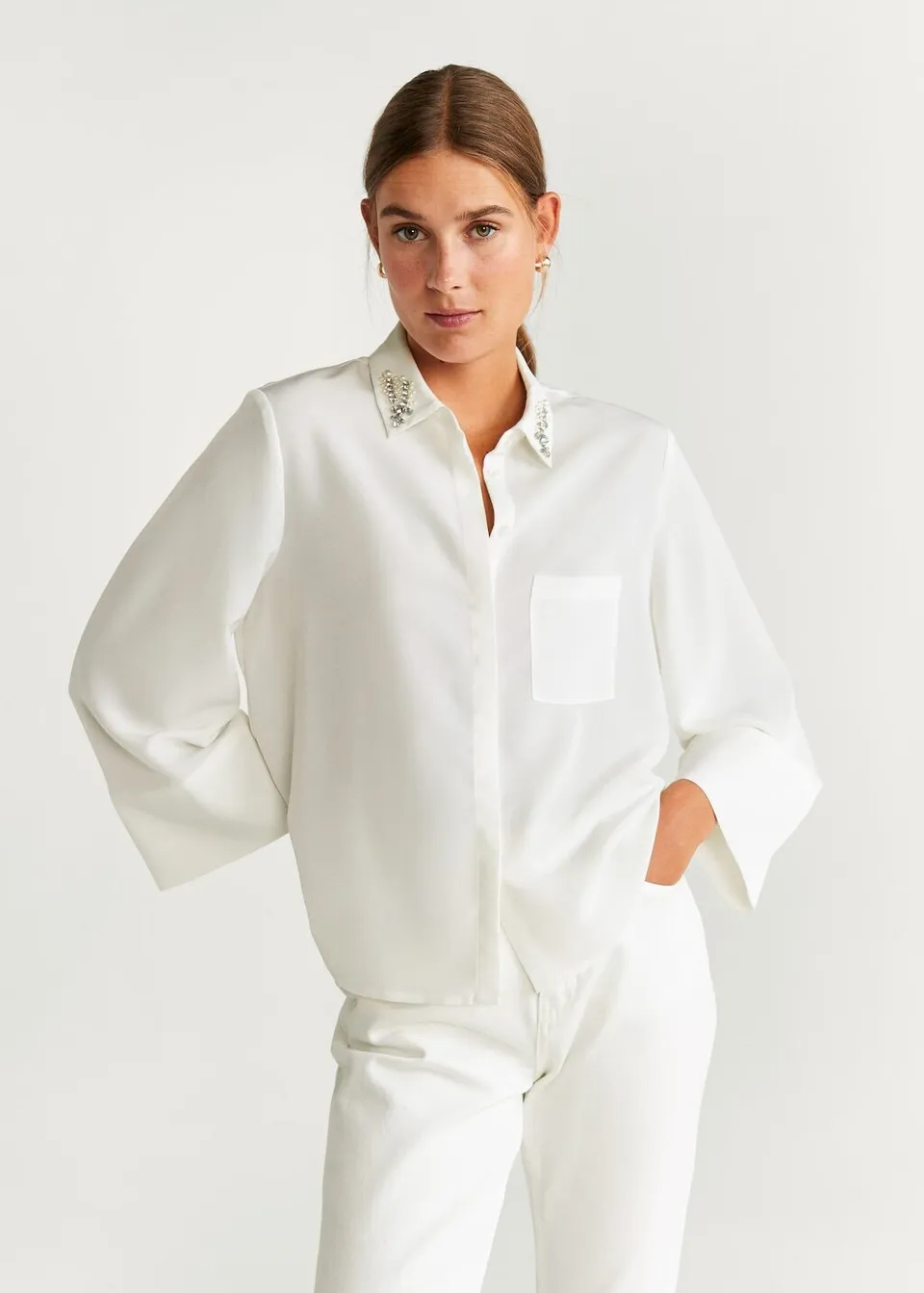 Women's Embellished Button-down Shirt - A New Day™ White Xs : Target