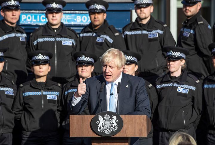 Boris Johnson making a speech during a visit to West Yorkshire
