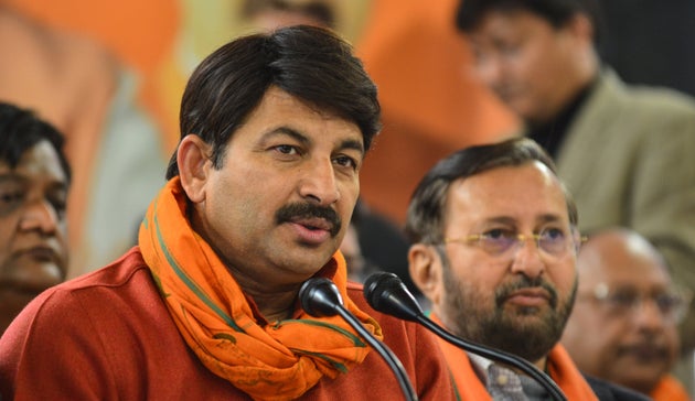 Delhi BJP President Manoj Tiwari during a press conference at an event where number of people joined...