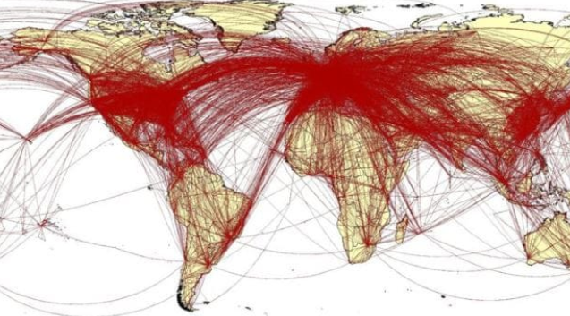 A prediction of the spread of the virus, calculated by Southampton University’s World Pop Project research group using data from Chinese tech giant Baidu. 