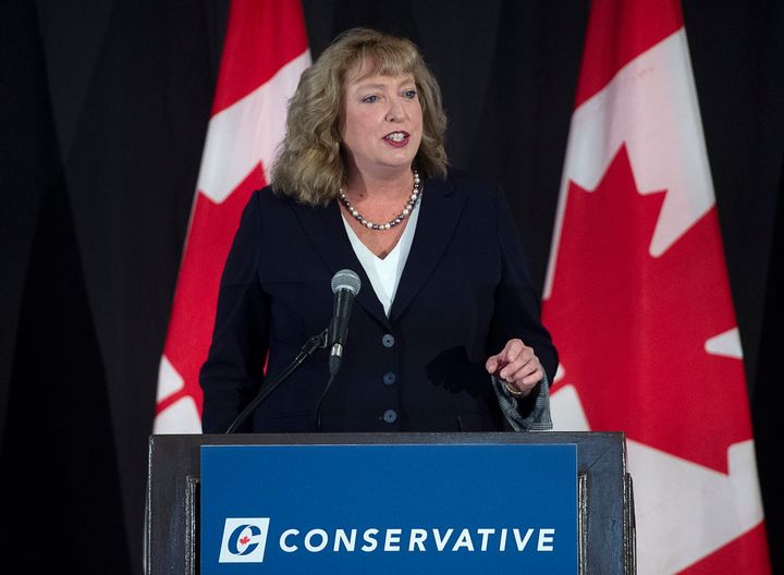 Marilyn Gladu addresses the crowd at a federal Conservative leadership forum during the annual general meeting of the Nova Scotia Progressive Conservative party in Halifax on Feb. 8, 2020.