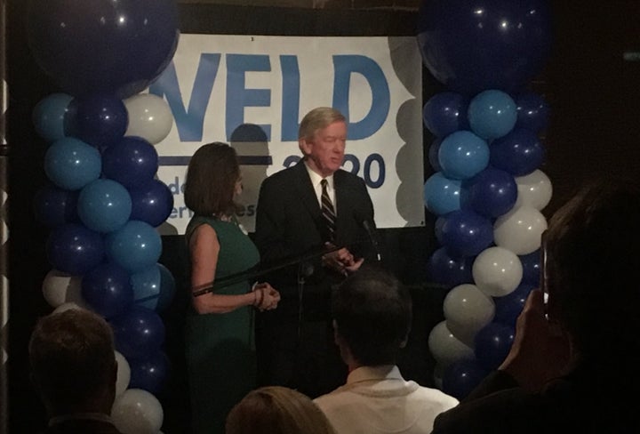 Former Massachusettes Gov. Bill Weld speaks to supporters following the New Hampshire primary on Tuesday. Weld is challenging President Donald Trump for the nomination but failed to hit the vote threshold to win any delegates in New Hampshire.