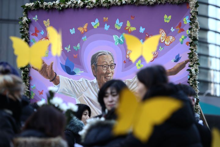 People patcipate on a funeral service of Kim Bok-dong on February 01, 2019 in Seoul, South Korea. 
