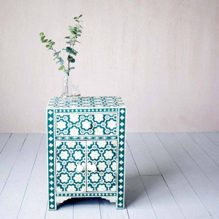 Bone Inlay Bedside Table Floral Green, Etsy