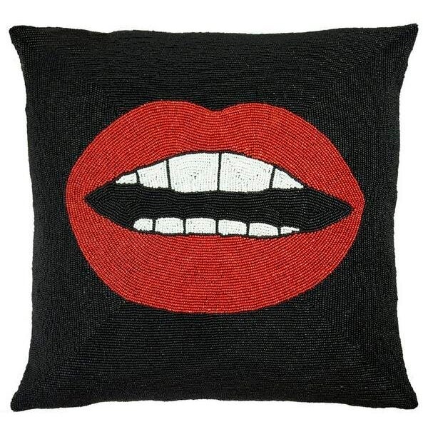 Rockett St George Red Hot Lips Beaded Cushion, Liberty London