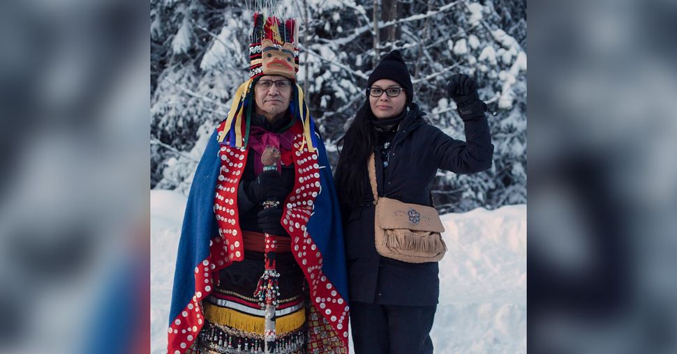 Wet'suwet'en hereditary chief Woos, who also goes by Frank Alec, and his daughter Eve Saint in the territory in January.