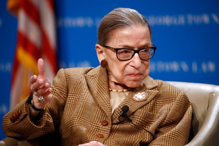 Supreme Court Justice Ruth Bader Ginsburg speaks during a discussion on the 100th anniversary of the ratification of the 19th Amendment at Georgetown University Law Center in Washington on Feb. 10.