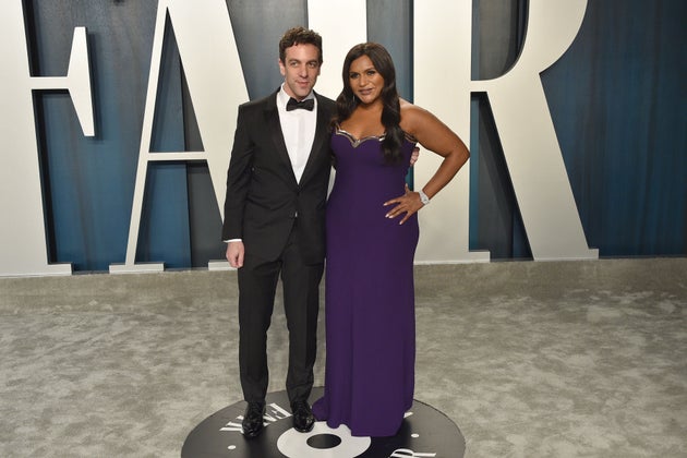 B.J. Novak and Mindy Kaling attend the 2020 Vanity Fair Oscar Party at Wallis Annenberg Center for the Performing Arts on Feb. 9, 2020, in Beverly Hills, California.