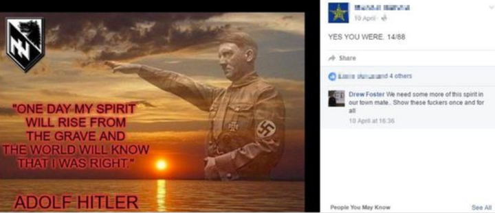 Andrew Foster commenting on a post about Adolf Hitler, saying "we need some more of this spirit in our town"