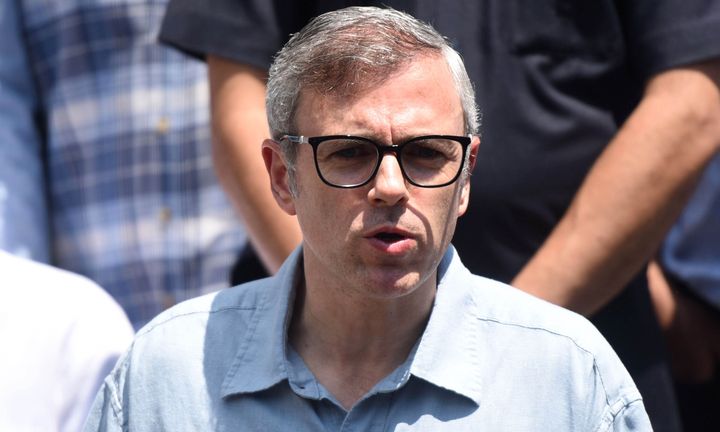 Former Chief Minister of Jammu and Kashmir Omar Abdullah addresses a press conference at his residence on August 3, 2019 in Srinagar, India. 