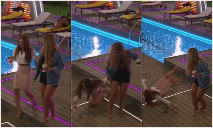 Going, going, gone: Demi falls over on Love Island