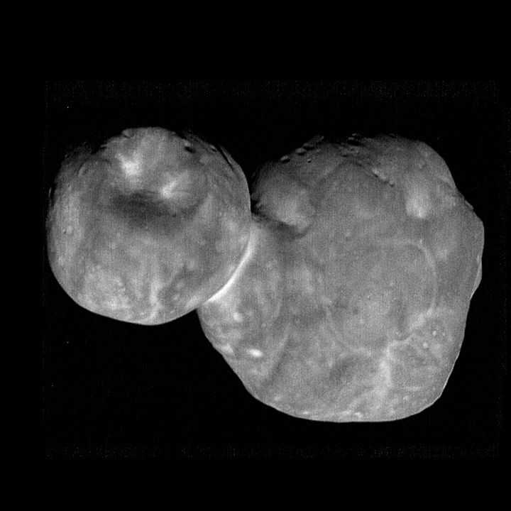 This Jan. 1, 2019 photo made available by NASA on Friday, Feb. 22, 2019 shows the Kuiper belt object Ultima Thule photographed by the New Horizons spacecraft, minutes before its closest approach. (NASA/Johns Hopkins Applied Physics Laboratory/Southwest Research Institute, National Optical Astronomy Observatory via AP)