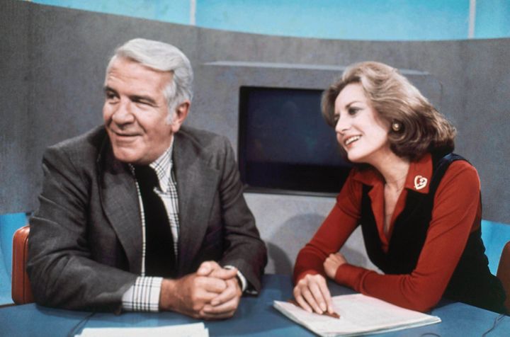 Walters and co-anchor Harry Reasoner on Oct. 4, 1976, Walters' first night on the "ABC Evening News."
