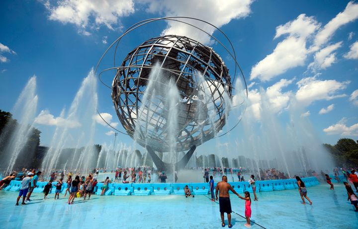 The Unisphere fountain in Flushing Meadow Corona Park in Queens.