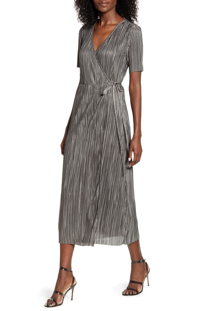 leith metallic open back midi dress