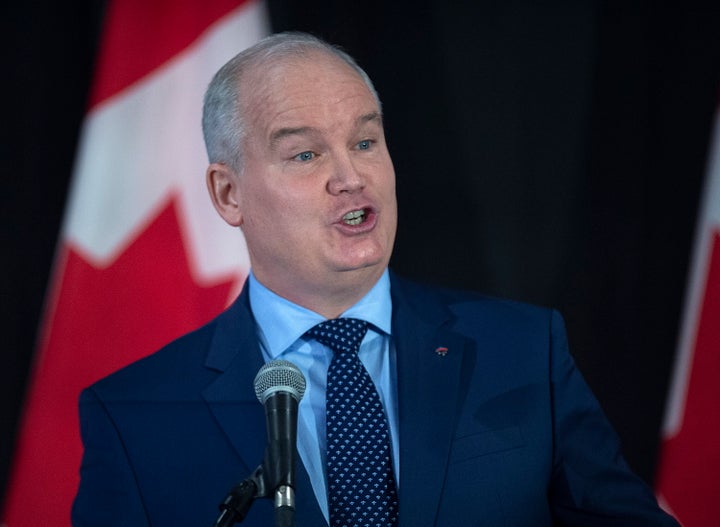 Erin O'Toole addresses the crowd at a federal Conservative leadership forum during the annual general meeting of the Nova Scotia Progressive Conservative party in Halifax on Feb. 8, 2020.