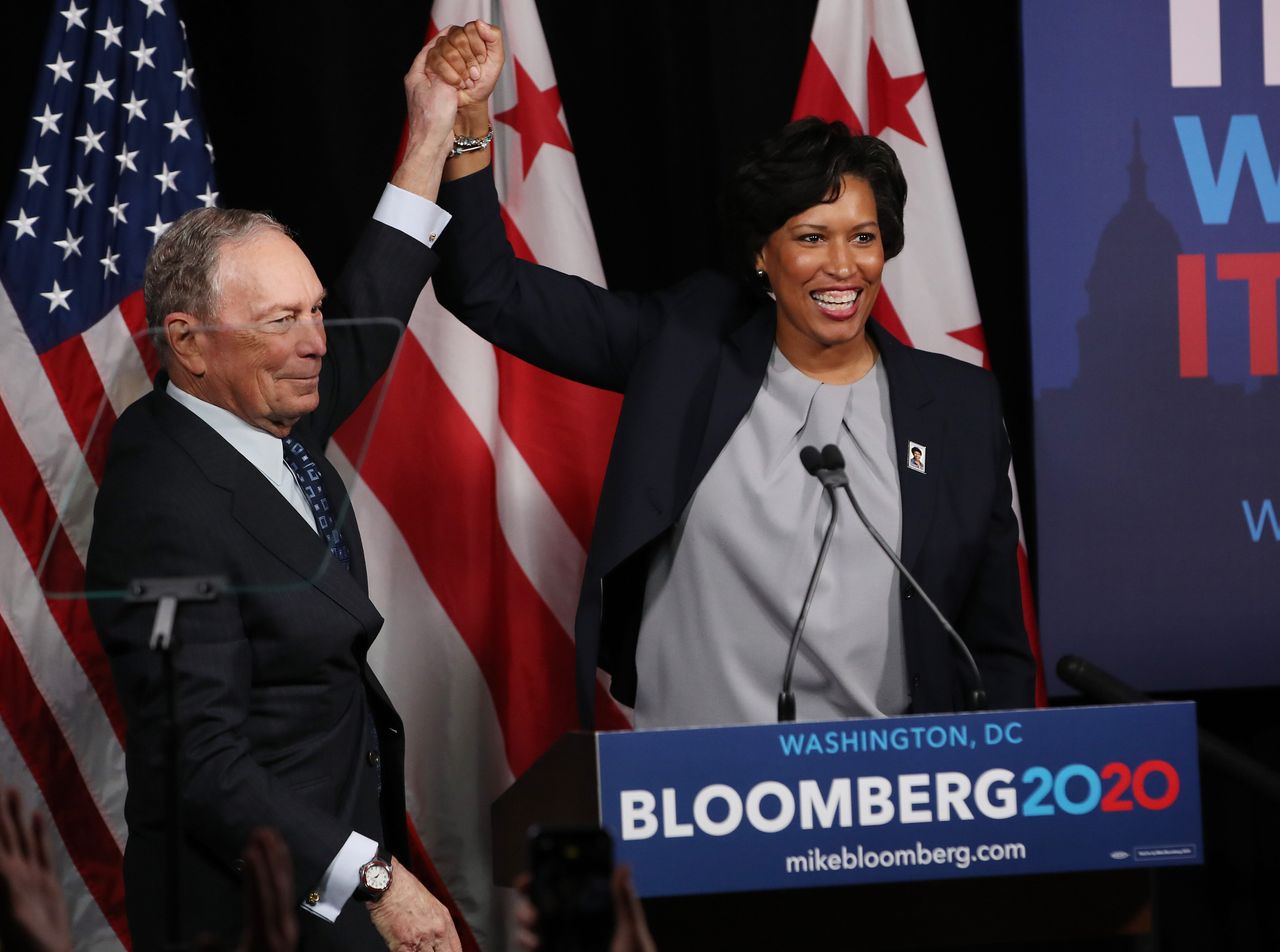 Democratic presidential candidate, former New York City Mayor Michael Bloomberg receives an endorsement from District of Columbia Mayor Muriel Bowser. Bloomberg has donated millions to D.C. public schools.