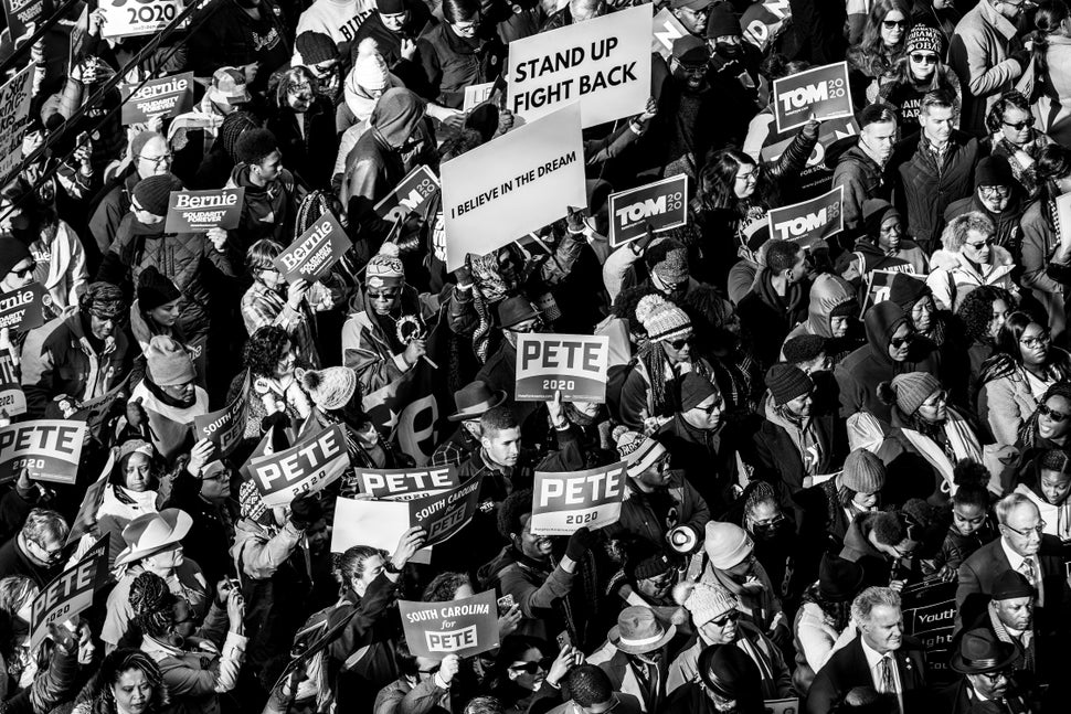 Supporters march to the South Carolina Statehouse from Zion Baptist Church in Columbia, South Carolina. 