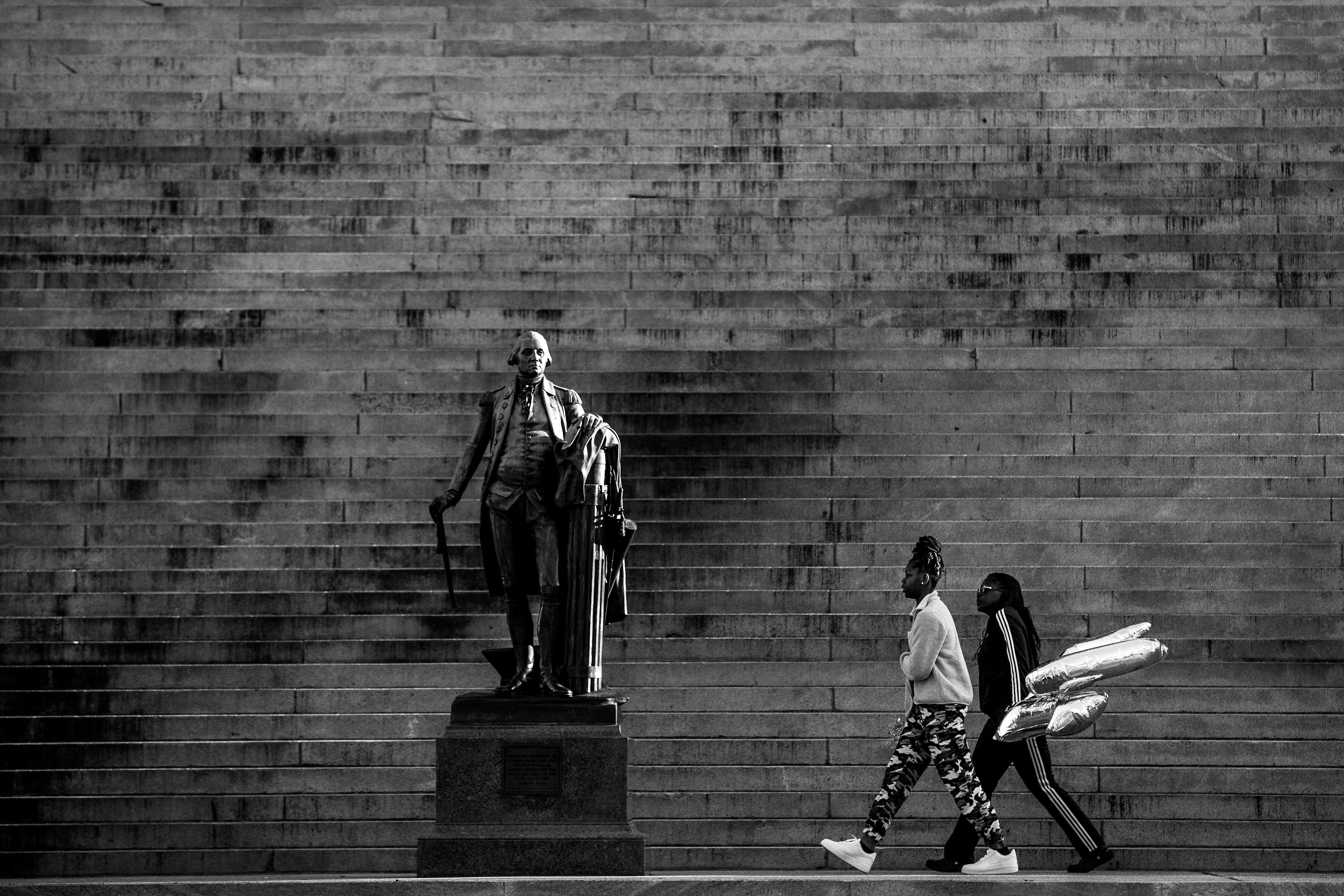 The statue of George Washington on the steps of the South Carolina Statehouse in Columbia, South Carolina. 
