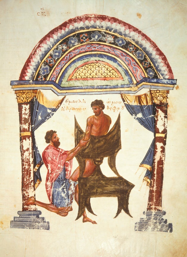 GREECE - CIRCA 2002: Miniature of the Surgical writings of the doctor Niceta, Greek manuscript, 10th-11th...