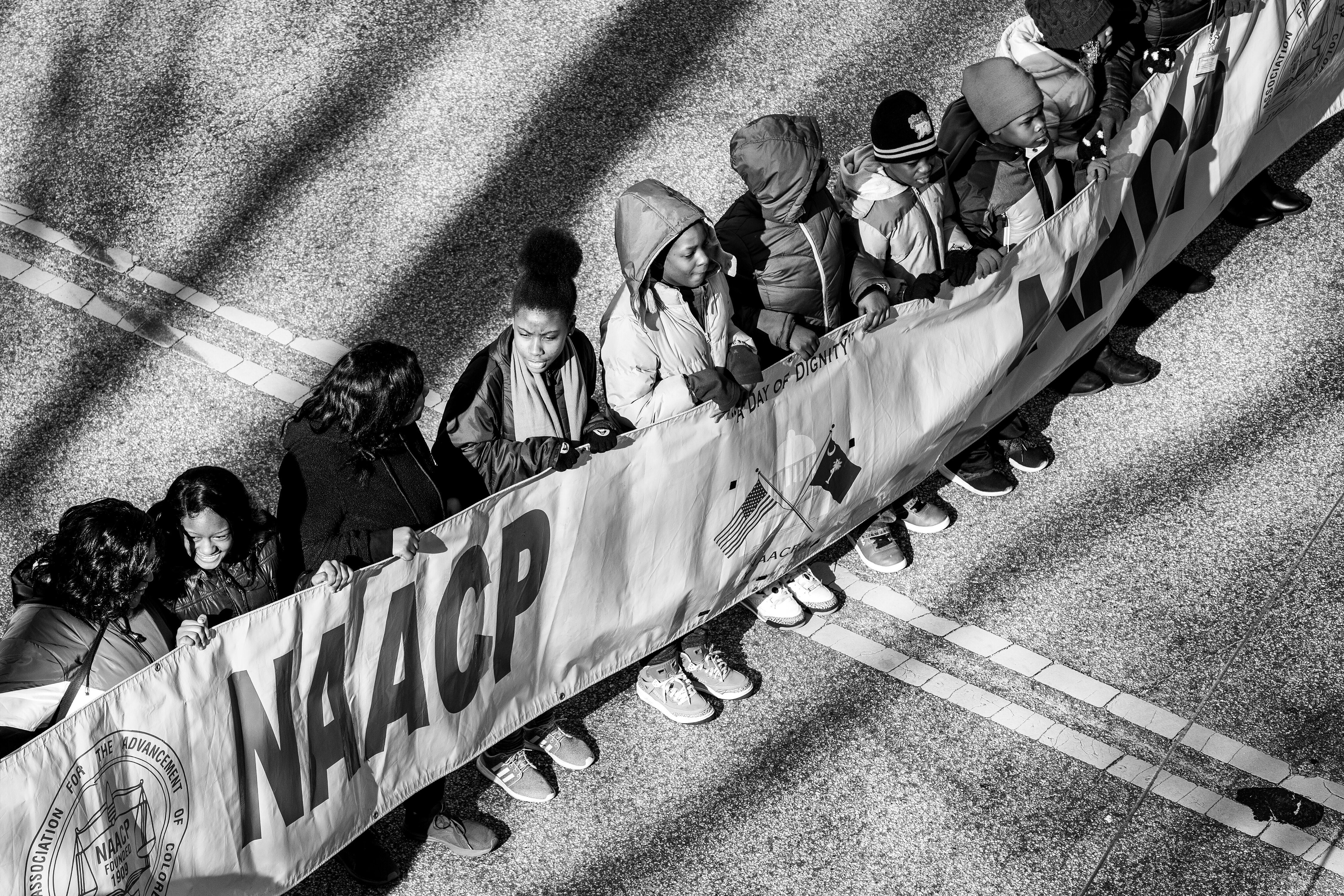 Young kids of color march to the South Carolina Statehouse from Zion Baptist Church in Columbia, South Carolina.