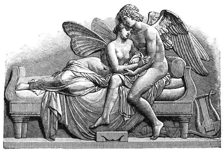 Antique illustration of a Cupid and Psyche